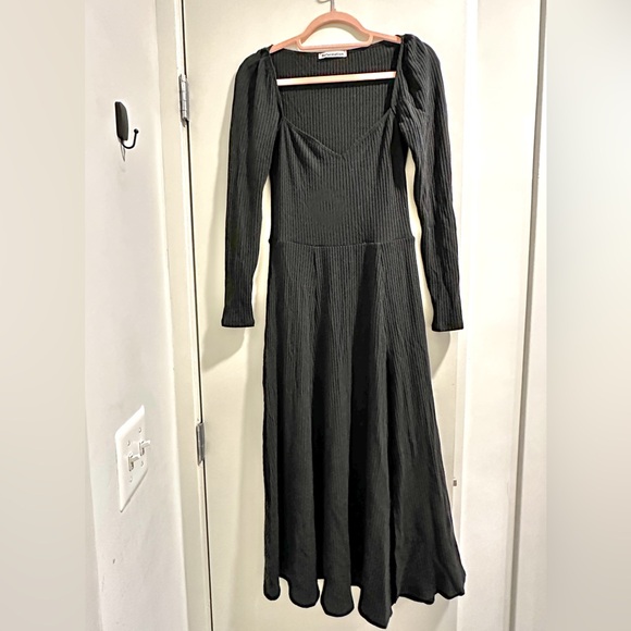 Reformation Banks Black Knit Ribbed Long Sleeve Midi Dress Size M - Picture 5 of 11